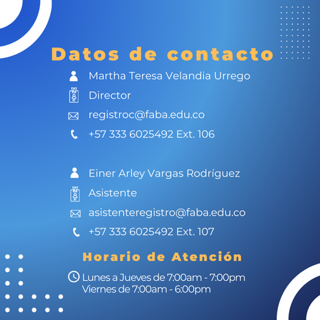 Datos de contacto: Registro y Control
